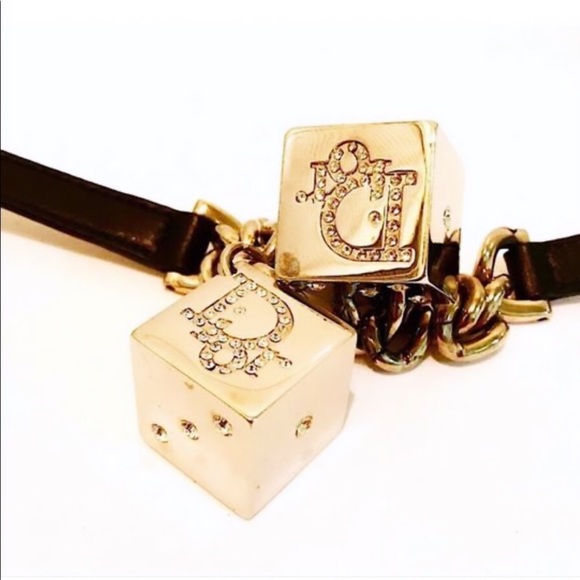 Authentic Christian Dior Galliano Swarovski Dice Leather Belt - Picture 2 of 7